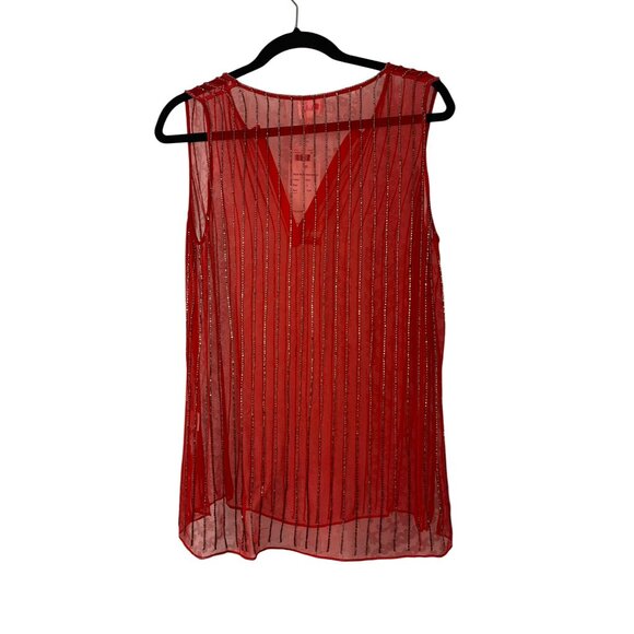 NWT Sheer Parker Red Sleeveless Beaded Silk V-Neck Top L $308 Holiday Xmas - Picture 7 of 7
